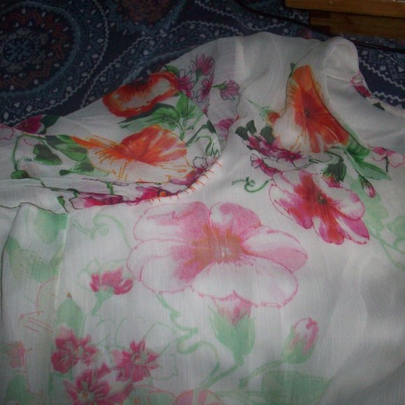 Calvin Klein Womens Dress 8 White Colorful Watercolor Floral Flowy Lined Casual - Picture 12 of 14